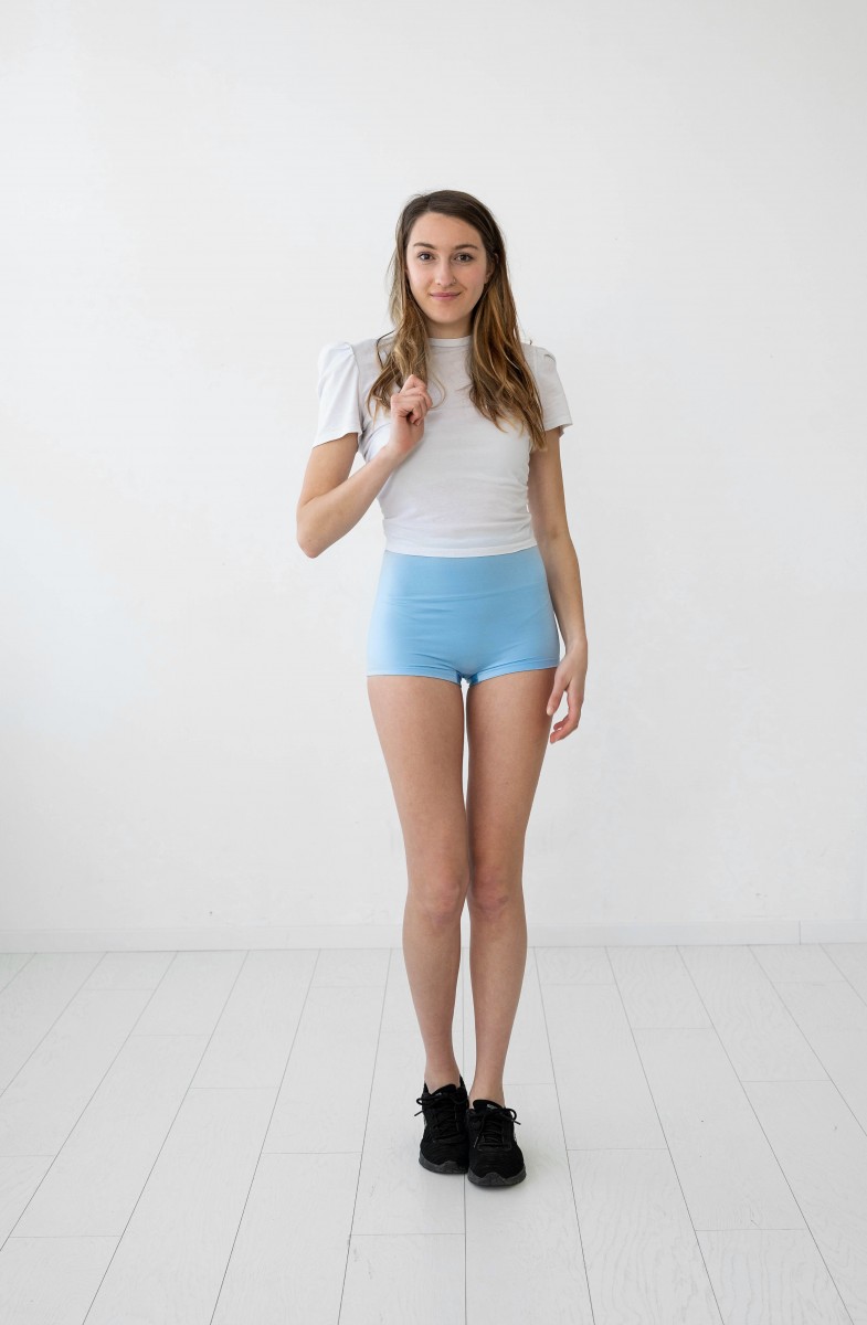 Light Blue High Waisted Hot Pants - Shiny spandex | LEGGIC